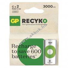 GP ReCyko Ni-MH akku HR14 bbi akku (C), 3000mAh 2db/csomag