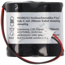 Vszvilgts akku, Ni-MH, 2.4V, 1800mAh, F1x2 Sub-C akkupakk, 10 cm vezetkkel s csatlakozval