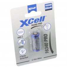 XCell Pro 16340 / RCR123A Li-Ion akku USB-C tltvel 3.6V, 850mAH