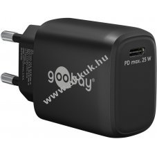 Hlzati USB-C gyorstlt, 25W, fekete, Power Delivery, PD