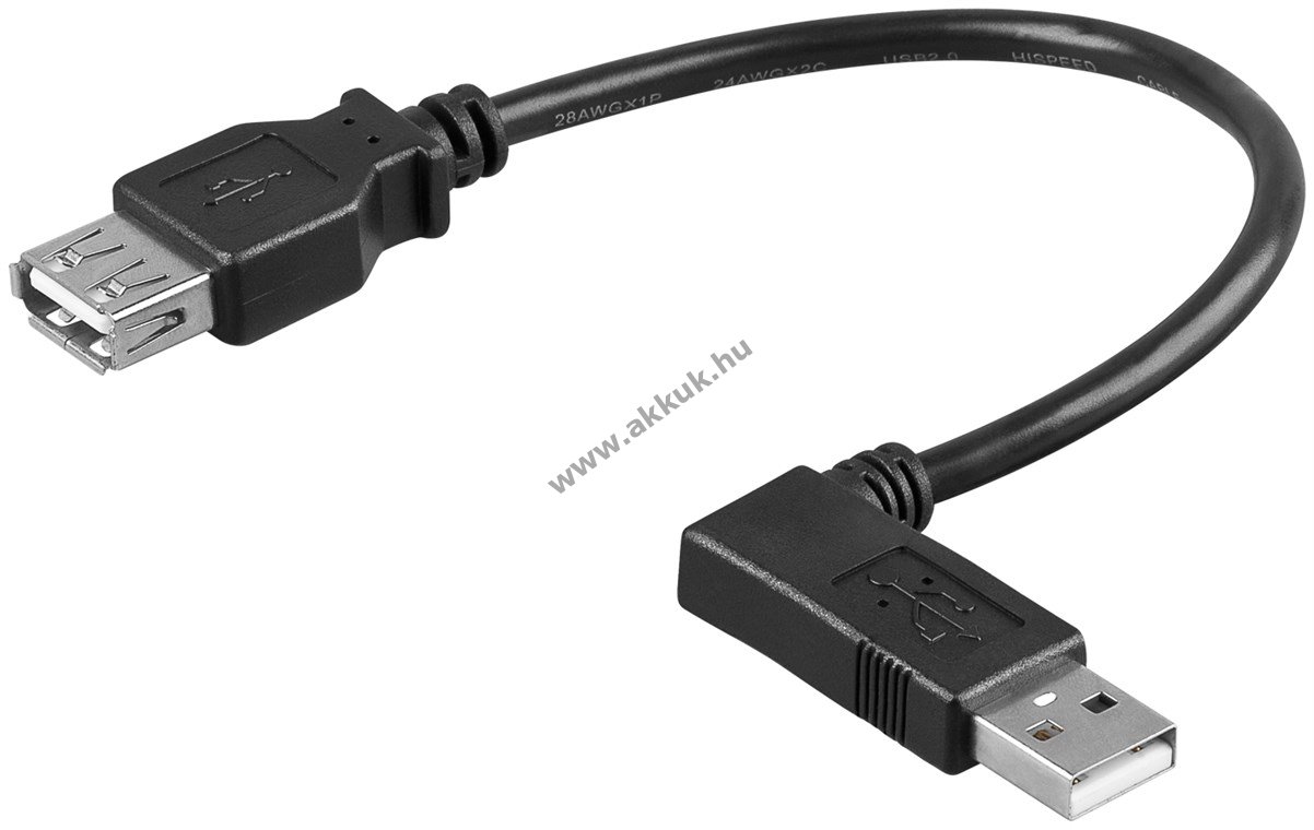 USB-A 2.0 hosszabbító kábel 90° balra > USB-A anya csatlakozó - A készlet erejéig! akciós termékkép 1