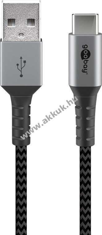 Goobay USB-C kábel, szövetborítás, 50cm, szürke 60W - Kiárusítás! akciós termékkép 1